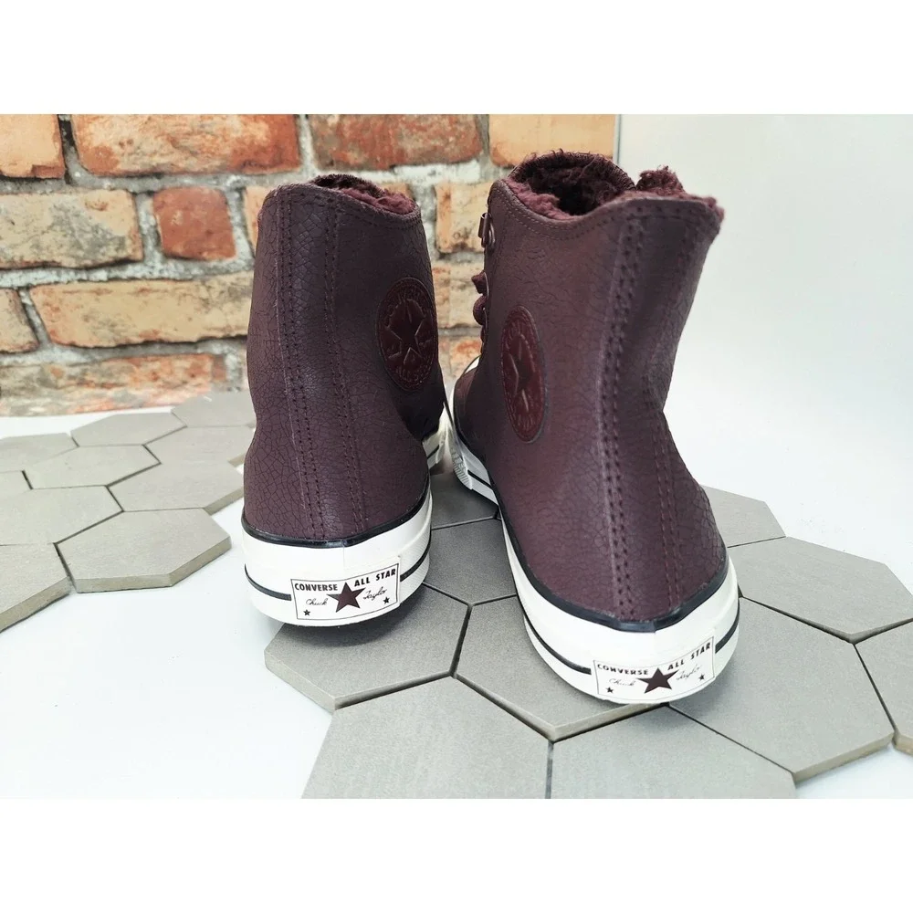 Converse Chuck 70 Distressed Leather Bloodstone Wine Lined Fur Sherpa Warm Sz 12 - Picture 10 of 16